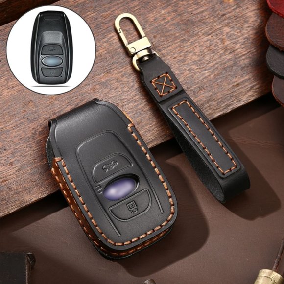 Subaru Leather Key Fob Cover Case Black 3B#832 - Picture 1 of 12